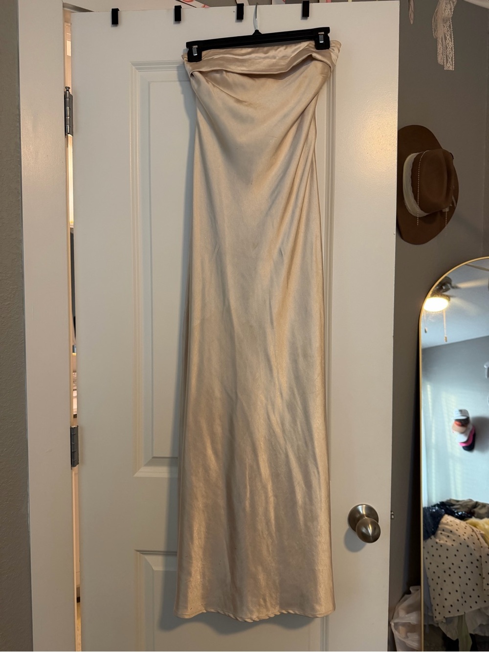 Champagne Satin Slip Skirt